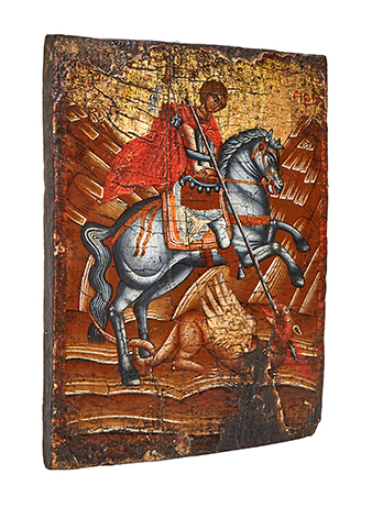 painted icon on wooden panel