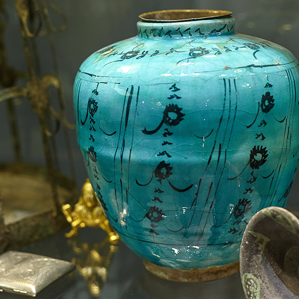 turquoise hand painted vase