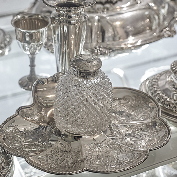 close up of antique silver