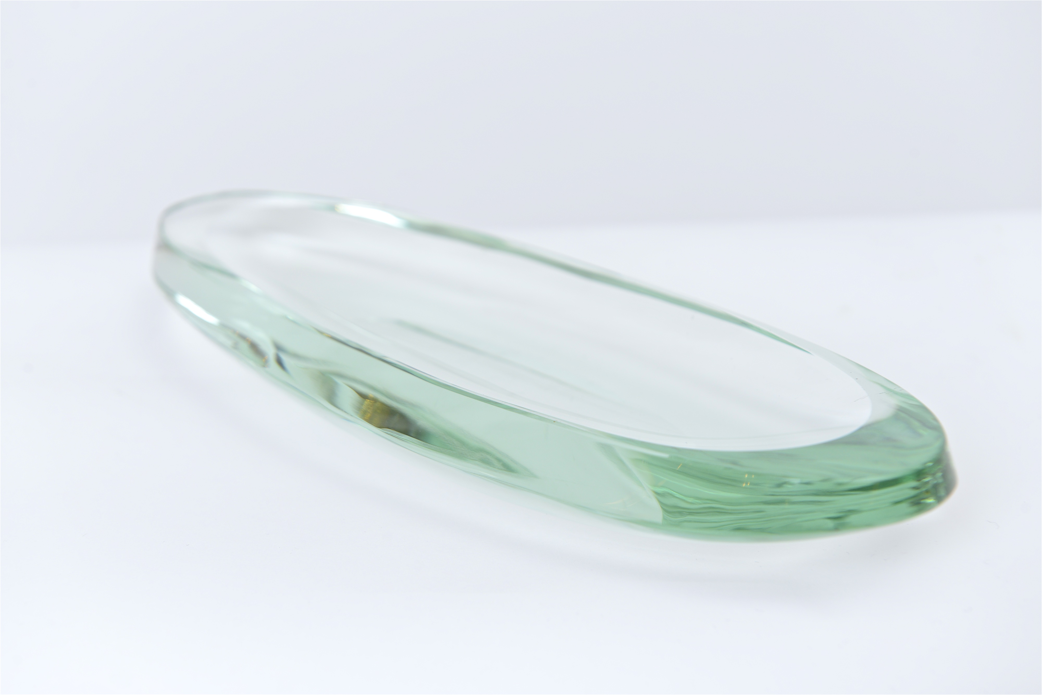 Aquamarine oval glass dish by Fontana Arte