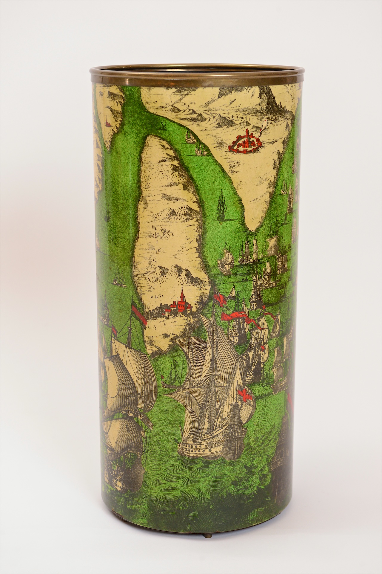 Fornasetti umbrella stand with naval battle motif