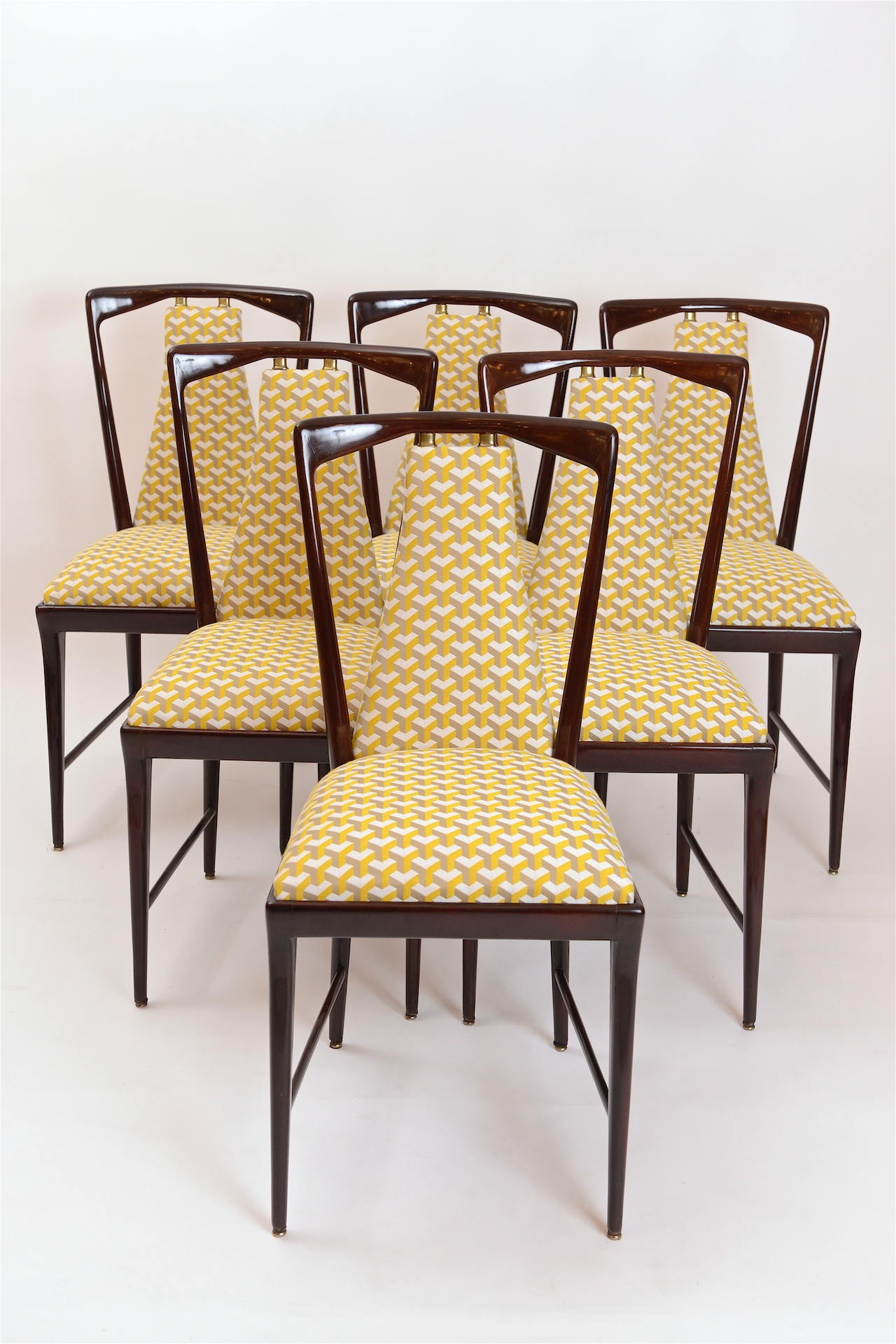 Set of 8 Dining Chairs in Yellow Fabric by Osvaldo Borsani
