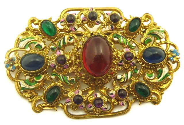 Red Glass Czech Brooch Art Deco Czech Brooch Antique Jewelry Vintage Czech Jewelry