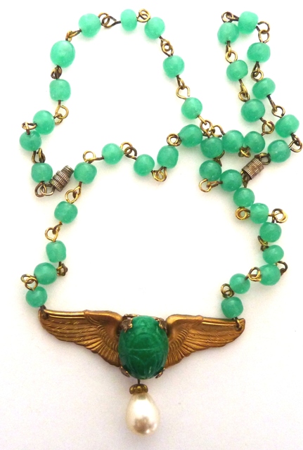 Egyptian Revival green cicada necklace