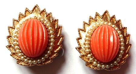 Emmons faux coral & pearls clip earrings