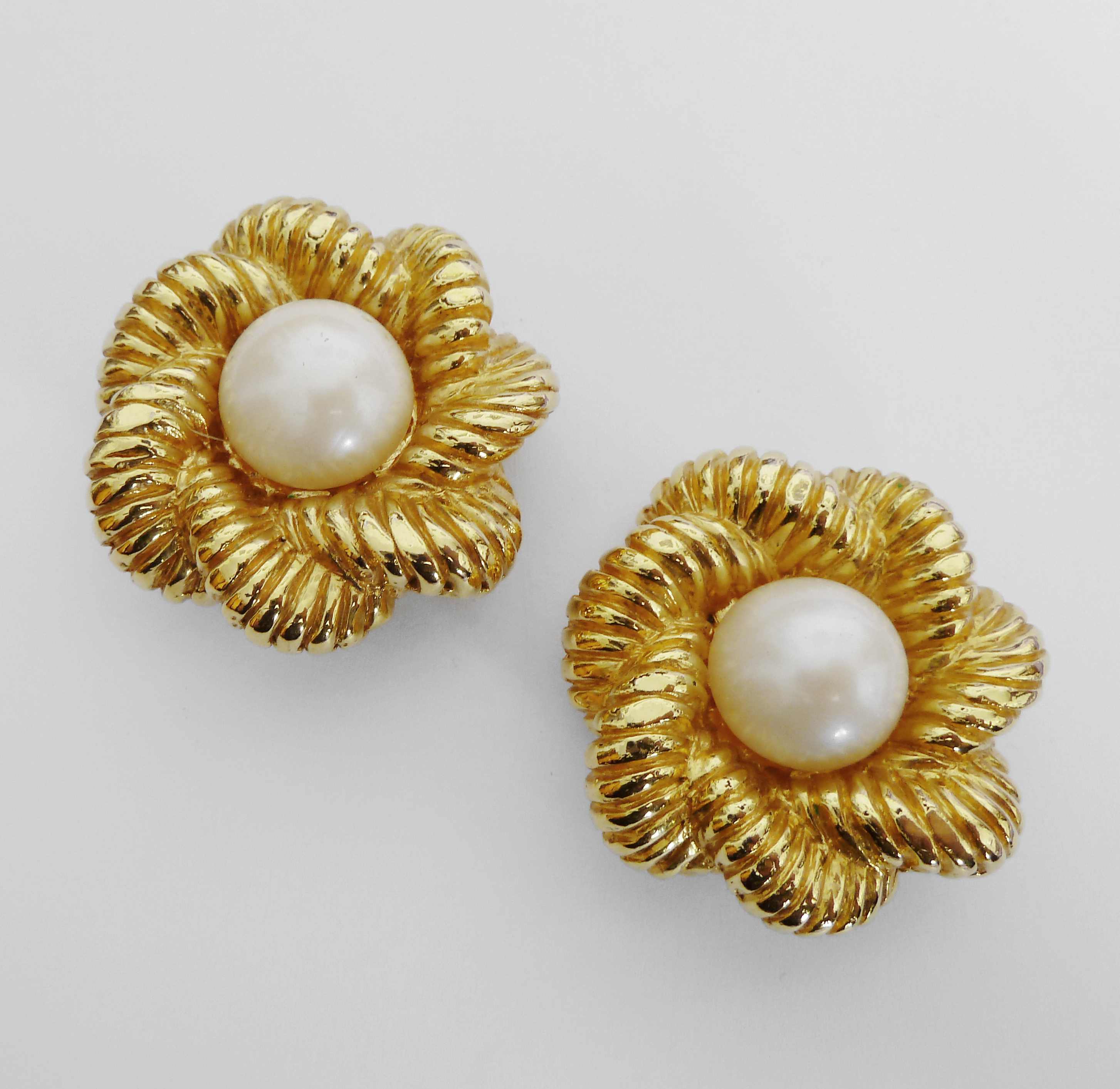 Escada gilt pearl clip earrings