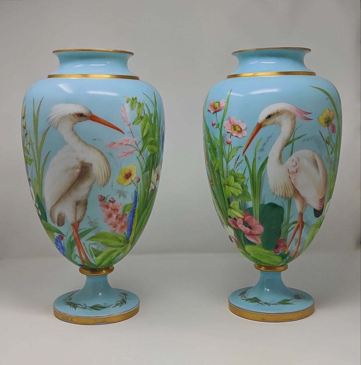 Pair of French opaline glass vases
