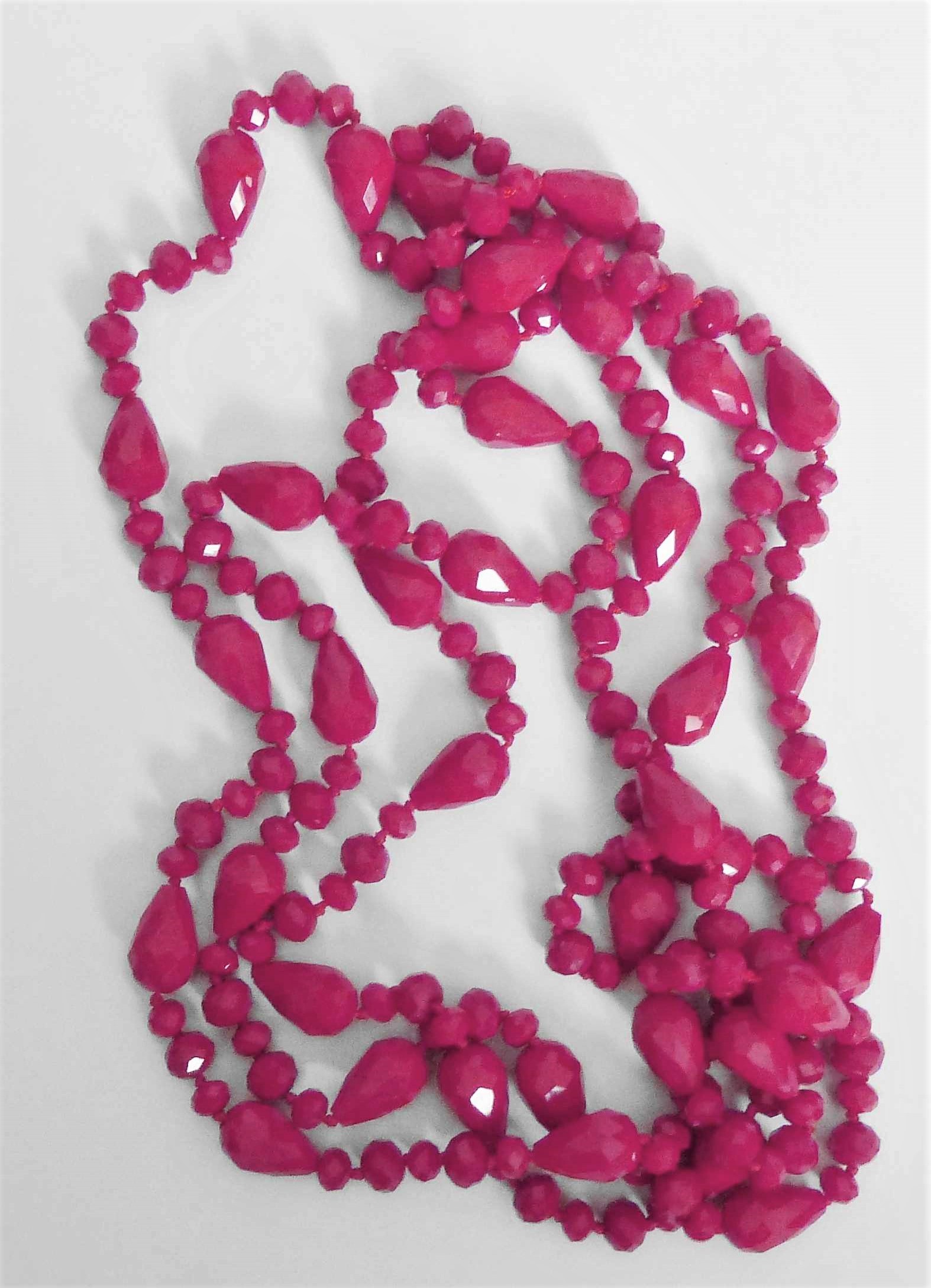 long row red glass beads necklace