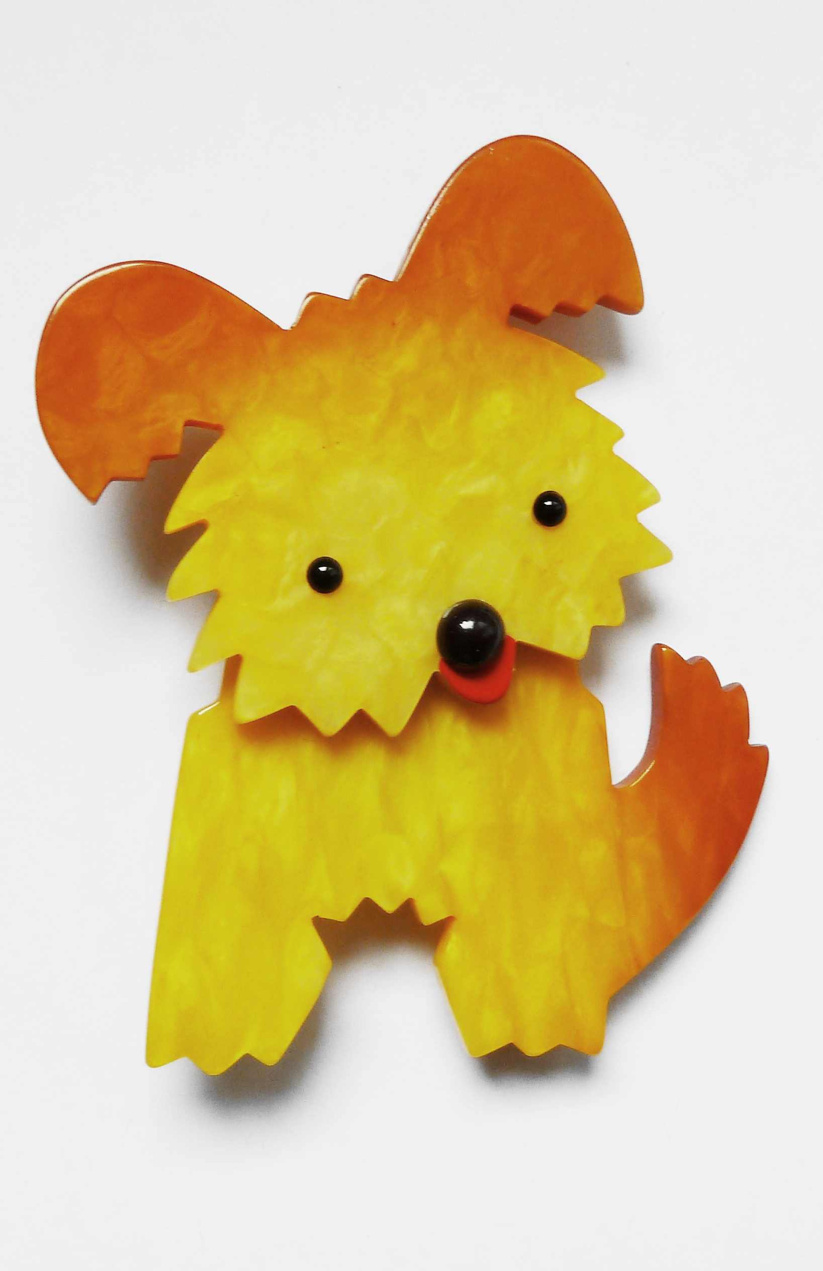 Pavone yellow red dog brooch