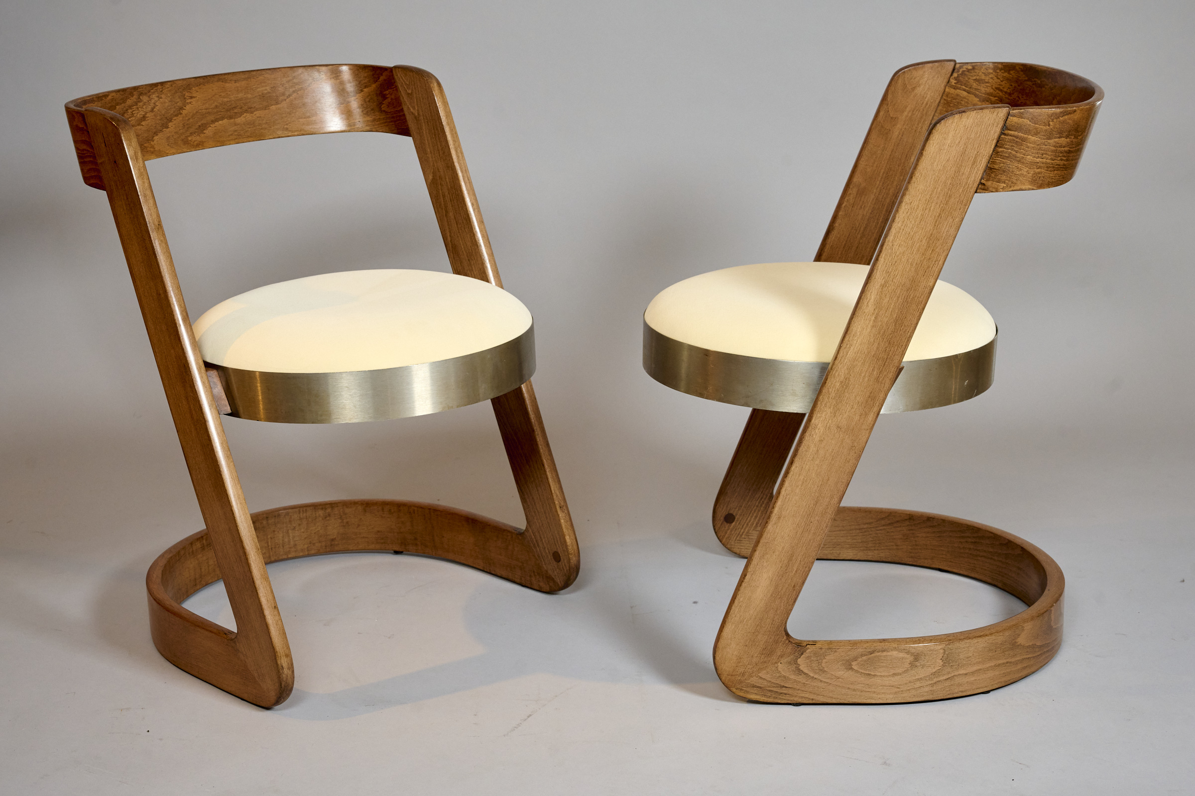 Two 1960s Willy Rizzo chairs in lacquered wood and steel for Mario Sabot, Italy