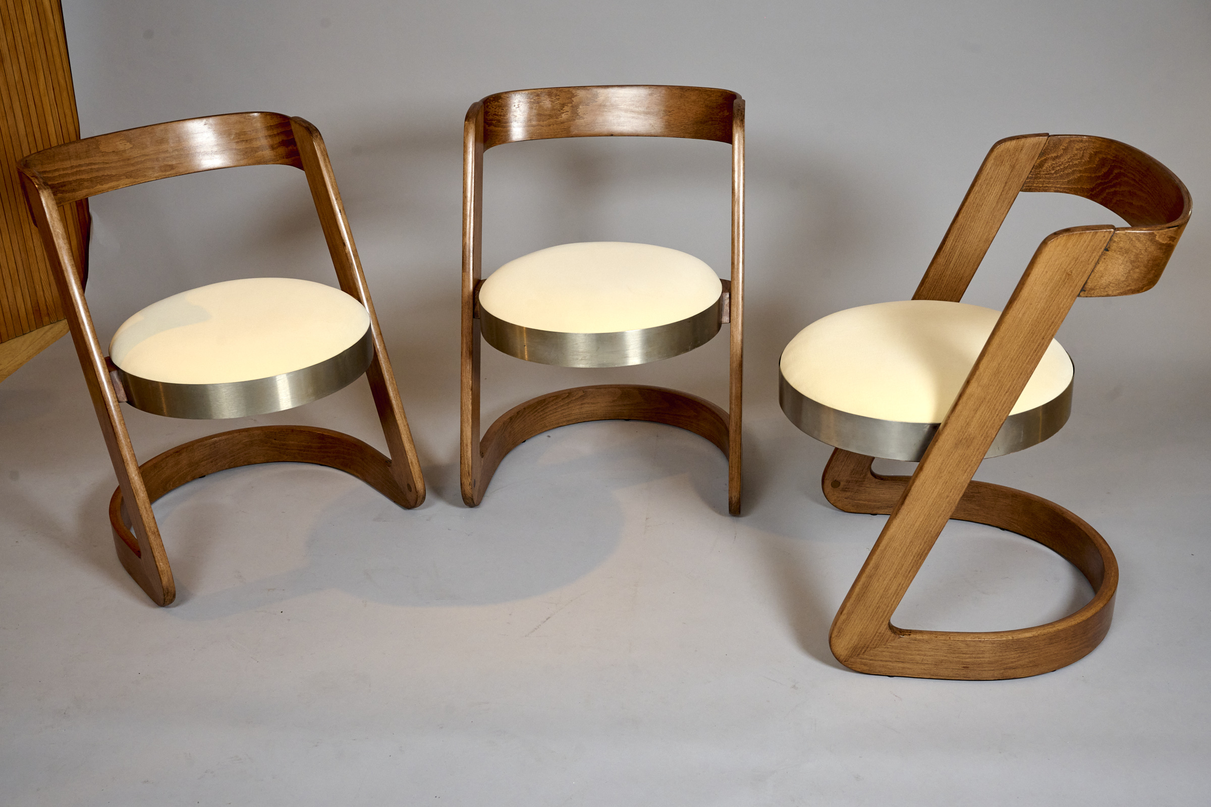 Willy Rizzo, Lacquered Wood and Steel Dining Chairs for Mario Sabot