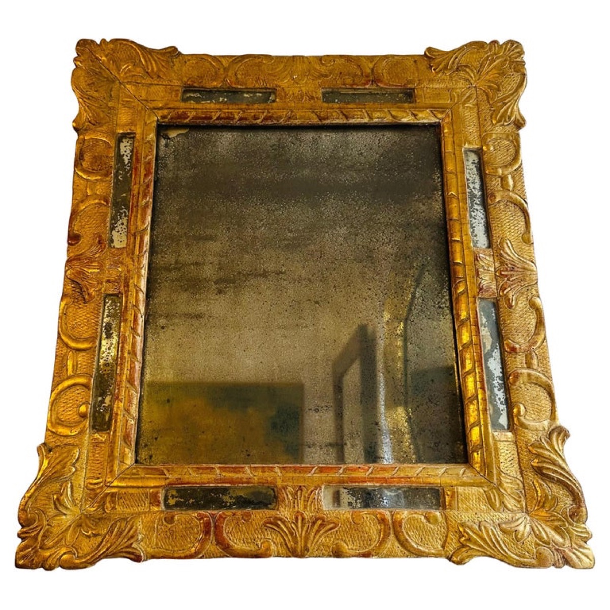 Circa 1740 French Gilt Gilded Framed Wall Mirror with Original Glass 